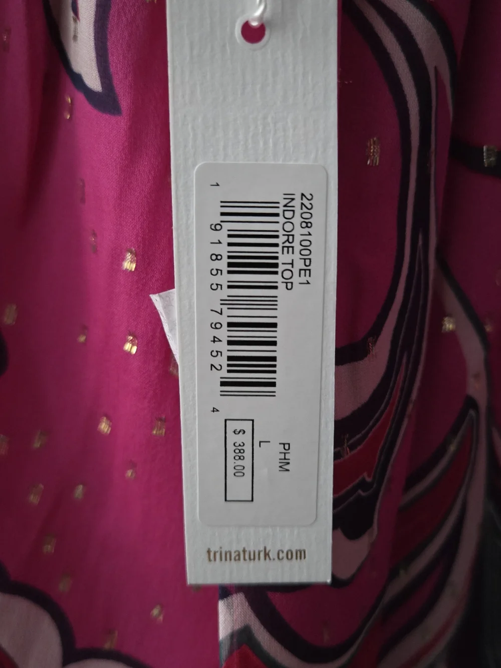 Trina Turk Bright Fuchsia Floral Silk Off-Shoulder Blouse - Picture 5 of 6